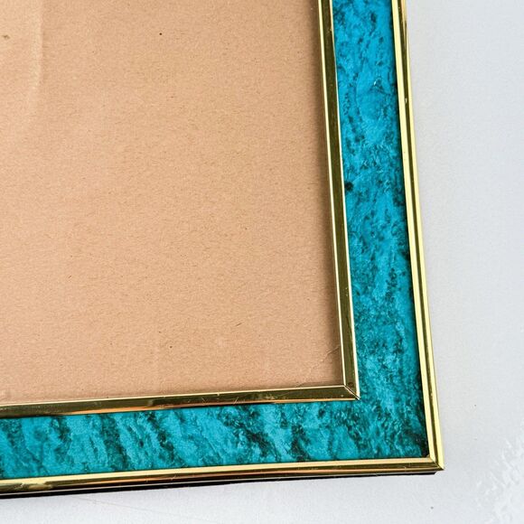 Vintage Turquoise Enamel & Brass Ribbon Bow Picture Frame 8x10 Ornate MCM Decor - Picture 6 of 9